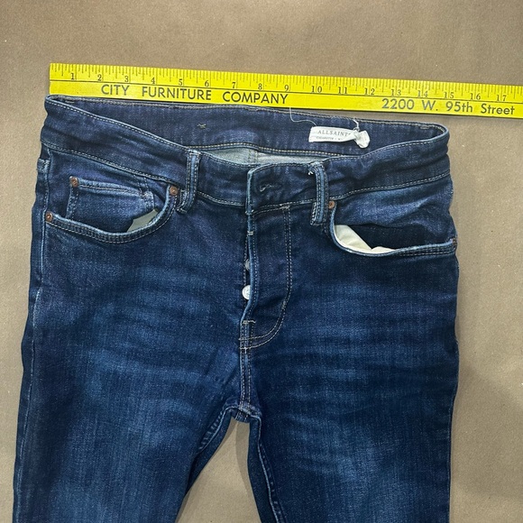 AllSaints Cigarette Slim Tapered Jeans W32 L30 Dark Wash - Picture 2 of 9